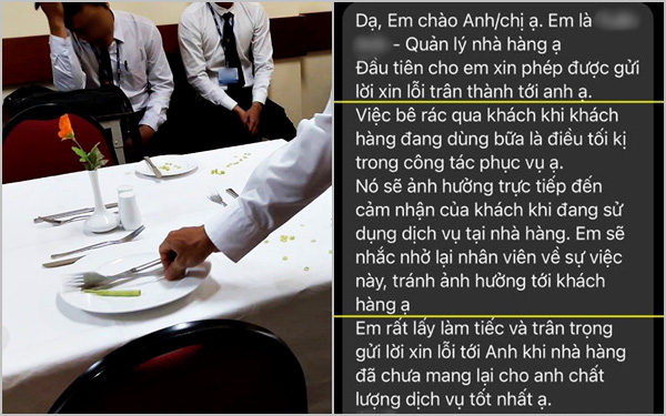 Đi ăn nhà hàng cao cấp ở Hà Nội, khách được &quot;khuyến mãi&quot; ngửi mùi thối do nhân viên hồn nhiên kéo thùng rác ngang qua bàn ăn