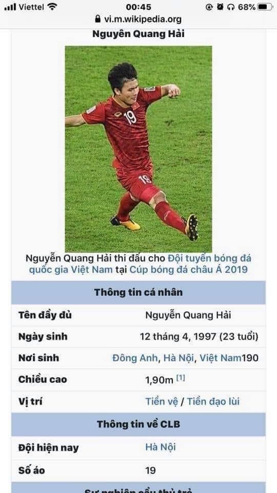 Huỳnh Anh vừa vướng scandal bị tố là "tuesday", Quang Hải bất ngờ cao thêm 30cm trên trang Wikipedia  - Ảnh 4.