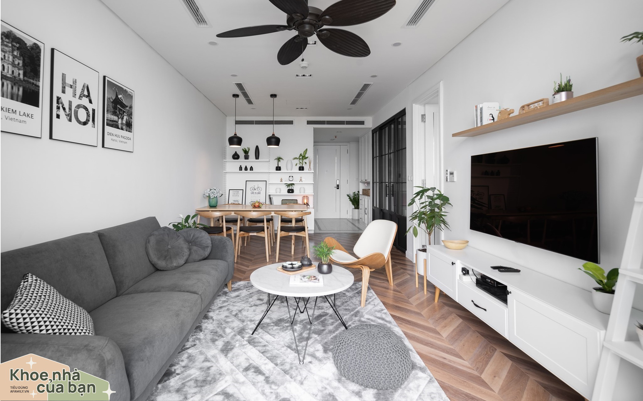 Căn hộ 90m² đẹp hiện đại và cuốn hút với tông màu trắng xám có chi phí nội thất 300 triệu đồng ở chung cư Ancora Residence Lương Yên, Hà Nội