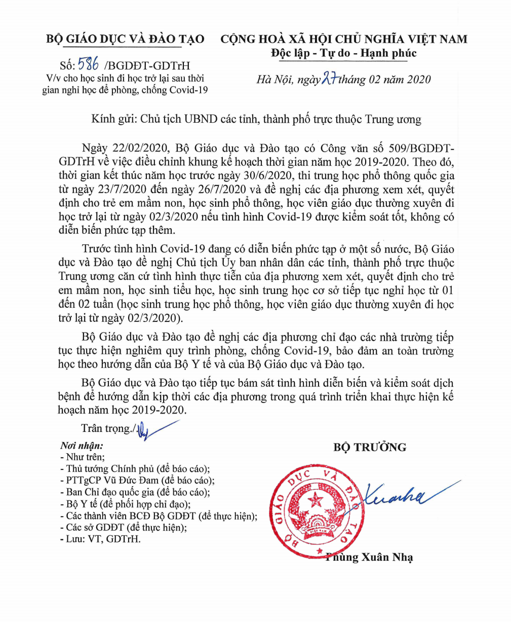 Bộ GD&ĐT đề nghị cho học sinh từ mầm non đến THCS tiếp tục nghỉ thêm 2 tuần - Ảnh 1.