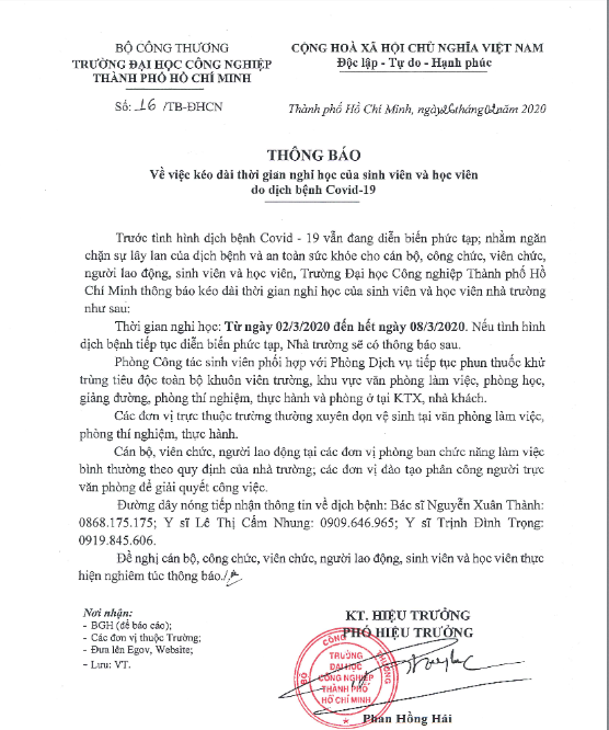 CẬP NHẬT: Danh sách 7 trường đại học, cao đẳng ra thông báo cho sinh viên nghỉ đến hết ngày 8/3 - Ảnh 2.