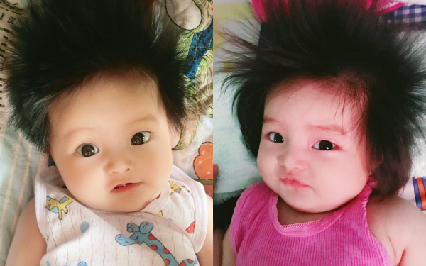 Bé gái 3 tháng tuổi gây sốt vì mái tóc &quot;chôm chôm&quot; vừa dài vừa đen lại còn dựng đứng, vừa chào đời đã gây ấn tượng nhất khoa sản