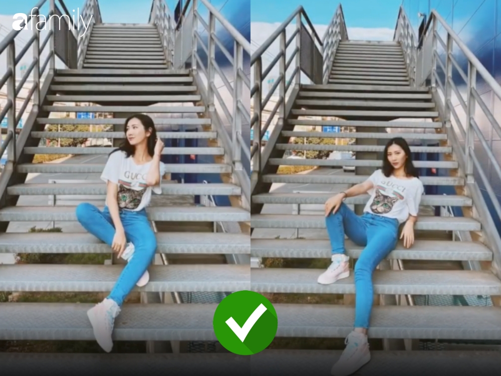 Có đến cả tá cách tạo dáng giúp chân dài, để bạn có những bức ảnh siêu ảo  với background cầu thang