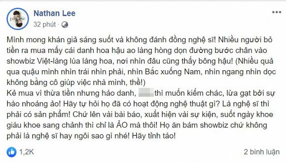 Showbiz Việt lại có thêm màn khẩu chiến: Hoa hậu Thu Hoài ngầm đáp trả khi Nathan Lee có phát ngôn "đá xéo" vụ Hoa hậu Hải Dương quỵt nợ - Ảnh 1.