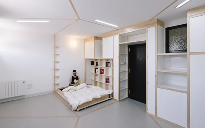 Mãn nhãn căn hộ nhỏ 24m² với tường di động để bạn có thể vừa nghỉ ngơi vừa làm việc trong những ngày ở nhà dài hơi