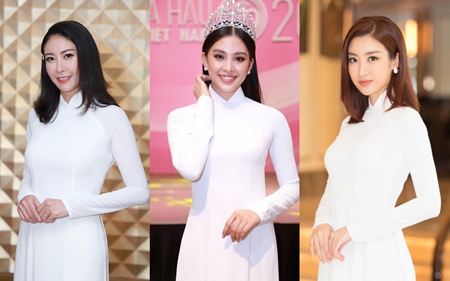 Hoa hậu Tiểu Vy nổi bật giữa các đàn chị Hà Kiều Anh, Đỗ Mỹ Linh khi cùng diện áo dài trắng