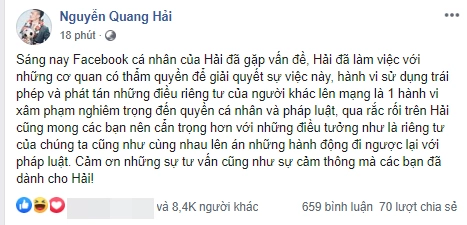 Động thái mới nhất làm nhiều người bất ngờ của Quang Hải sau status thông báo bị hack tài khoản Facebook  - Ảnh 2.