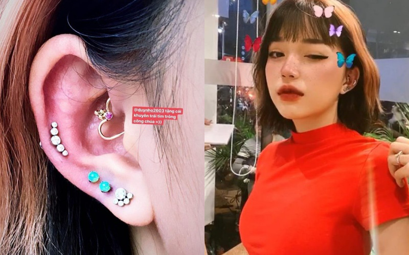 Linh Ngọc Đàm chả mấy khi hé lộ nên ít người biết nàng streamer cũng xỏ nhiều khuyên tai ngầu ra phết