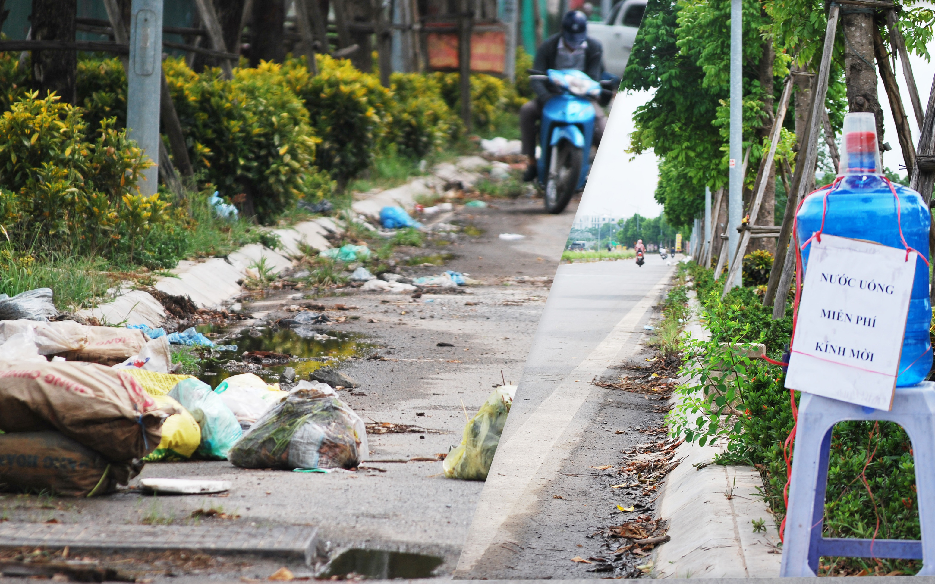 Hà Nội: Đại lộ nghìn vừa tỷ thông xe đã "ngập" trong rác, nước miễn phí đặt ven đường không ai uống