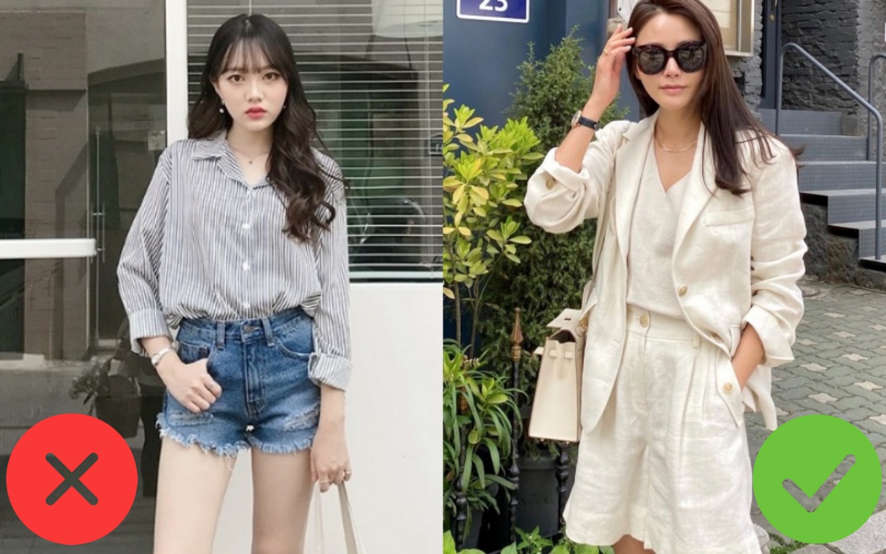 Để không bị chê phản cảm khi diện quần shorts đi làm, các chị em hãy "bái bai" kiểu shorts ngắn cũn mà đổi sang kiểu này