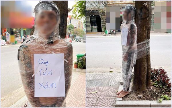 Dân mạng &quot;rét run cầm cập&quot; khi trông thấy nam thanh niên bị lột áo, quấn băng trói vào gốc cây giữa trời lạnh giá vì nợ tiền xăm hình