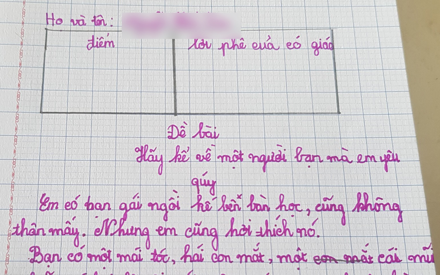 Thêm một bài văn tả bạn của học sinh tiểu học khiến dân tình cười mém xỉu, hội "răng khểnh" tổn thương sâu sắc