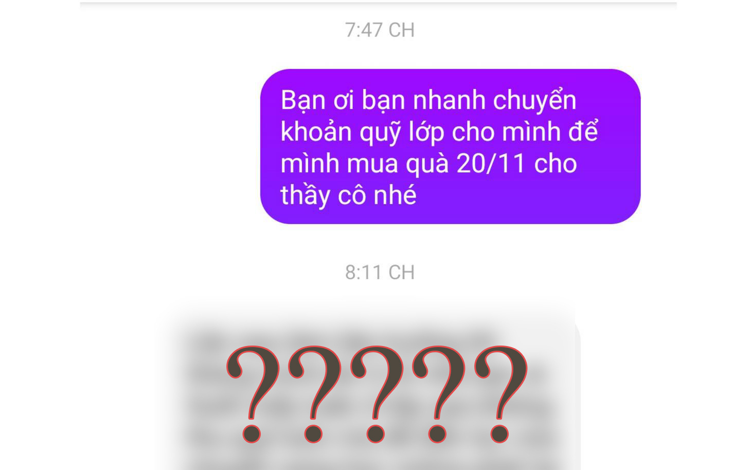 Lớp trưởng nhắn tin nhắc chuyển tiền quỹ lớp để mua quà 20/11: Nam sinh trả lời dài cả trang giấy, đọc đoạn cuối muốn xỉu luôn tại chỗ