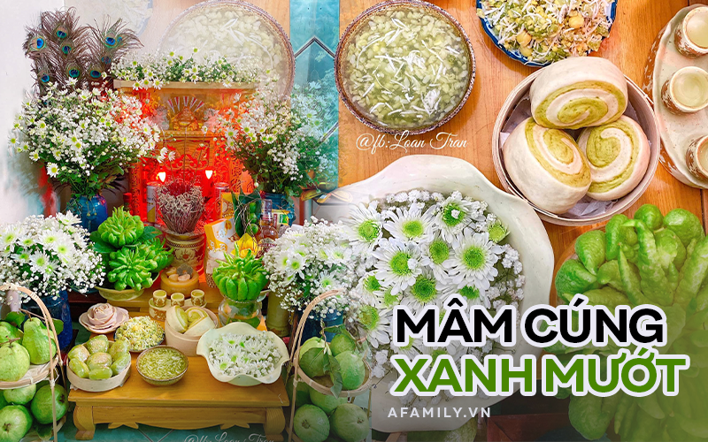 Mâm cúng màu xanh lá mát mắt ai nhìn cũng mê, các chị em tham khảo ngay vì sắp tới ngày đầu tháng 11 âm lịch rồi!