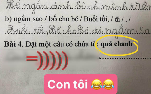 Cô giáo yêu cầu đặt một câu có chứa từ QUẢ CHANH, học sinh lớp 2 "bẻ lái" ngoạn mục, lộ luôn cả bí mật của gia đình