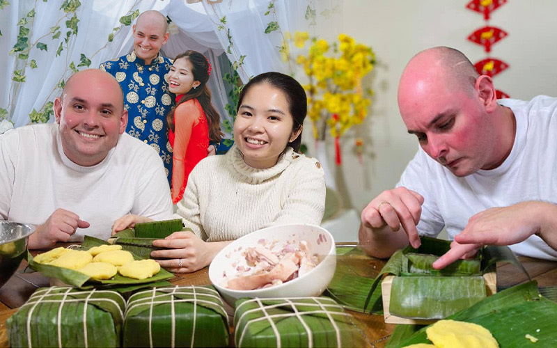 Cặp đôi vợ Việt chồng Mỹ đón Tết đặc biệt nơi xứ người: Chồng ngoại quốc tự tay gói bánh Chưng, mâm Tết món nào cũng ăn bằng sạch!