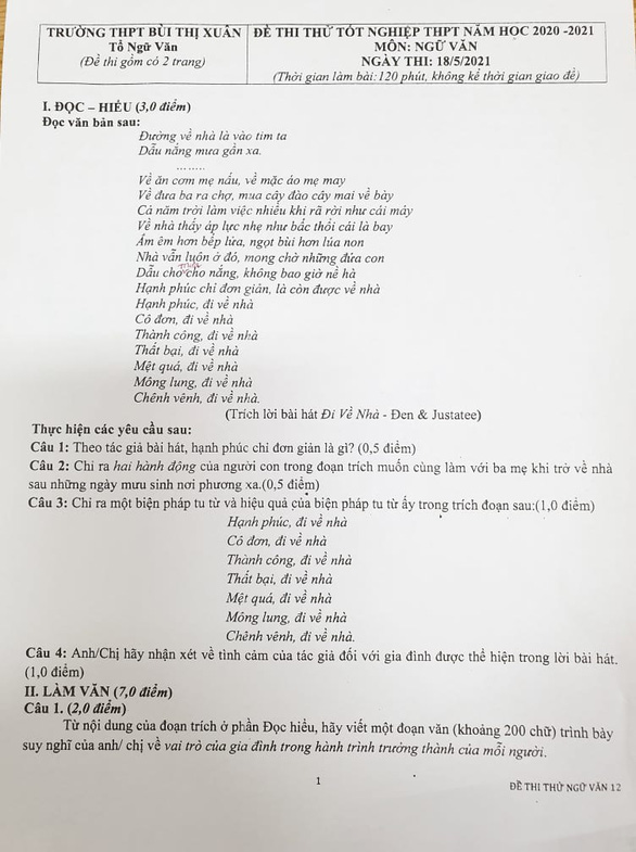 Bài hát gần 100 triệu view của Đen Vâu vào đề thi lớp 12, học sinh thích thú khi đọc đề và cầm bút viết đầy hứng khởi - Ảnh 2.