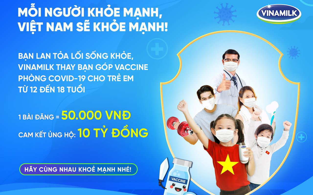 Vinamilk kêu gọi cộng đồng lan tỏa lối sống khỏe, với mục tiêu góp vaccine cho trẻ em