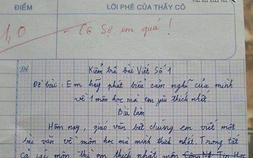 Cậu bé cấp 1 viết về môn học yêu thích: Gạch xóa chằng chịt, rốt cuộc tả môn gì mà giáo viên phán đúng 4 từ "Cô sợ em quá"