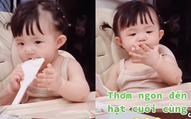 Hài hước cảnh con gái Đông Nhi say mê ăn cơm bất chấp mọi thứ xung quanh