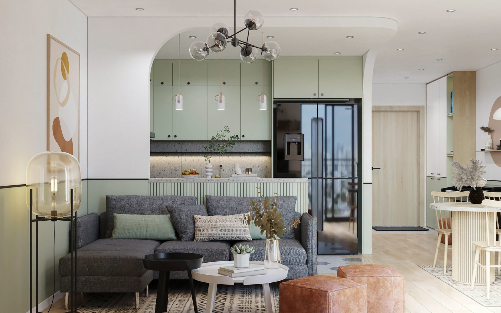 Căn hộ 71m² "hạ gục" mọi ánh nhìn nhờ điểm nhấn dịu dàng với màu xanh ô liu ở Hà Nội