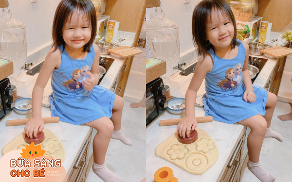 Phan Như Thảo làm bánh Donut cho con gái ăn sáng, bé Bồ Câu tự tay tạo bánh hình hoa cực yêu