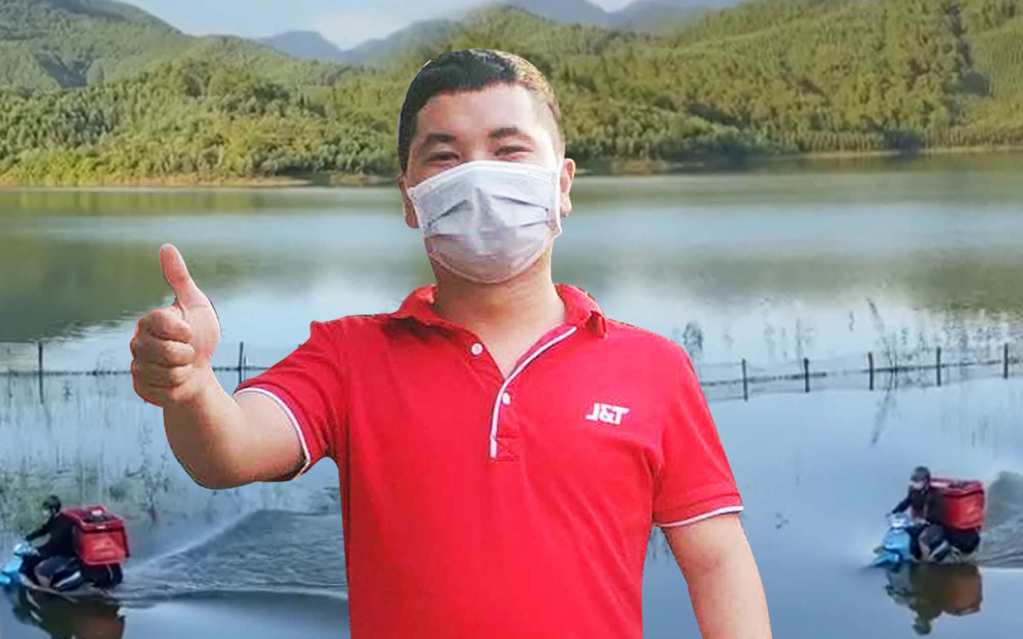 Shipper vượt &quot;biển nước&quot; đi giao hàng khiến dân mạng chú ý