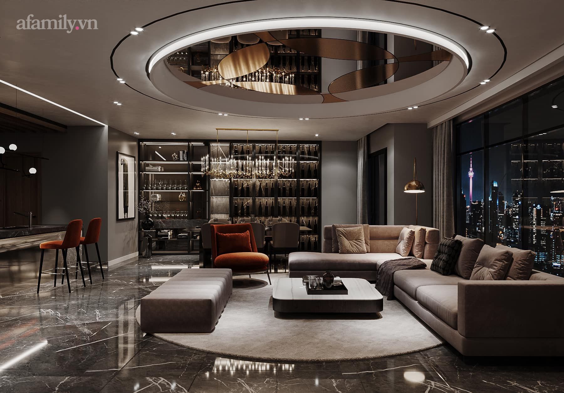 Căn penthouse duplex của nữ CEO Hà Nội bao trọn view sông Hồng, thiết kế luxury hiện đại tone chủ đạo nâu đen cực huyền bí - Ảnh 3.