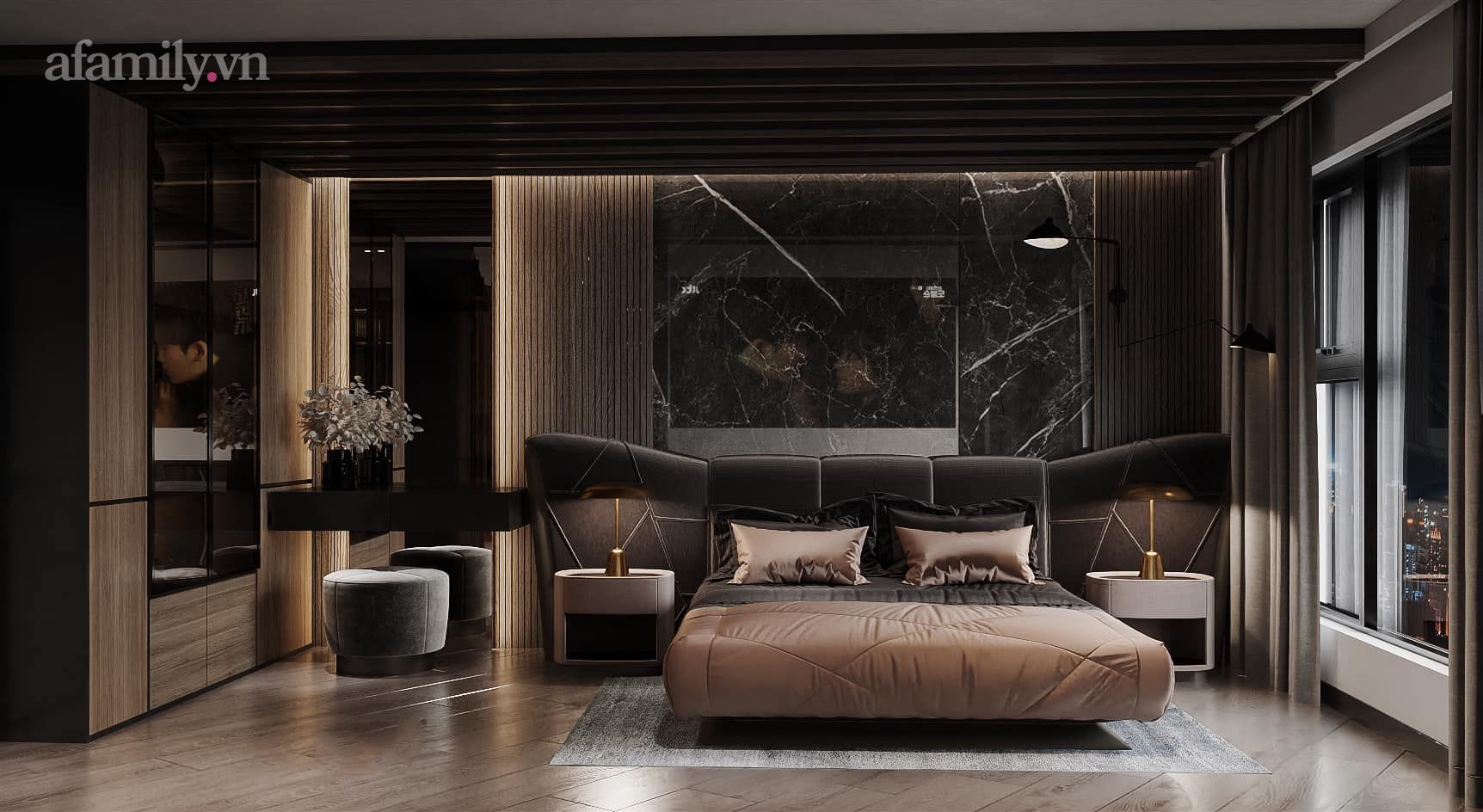 Căn penthouse duplex của nữ CEO Hà Nội bao trọn view sông Hồng, thiết kế luxury hiện đại tone chủ đạo nâu đen cực huyền bí - Ảnh 5.