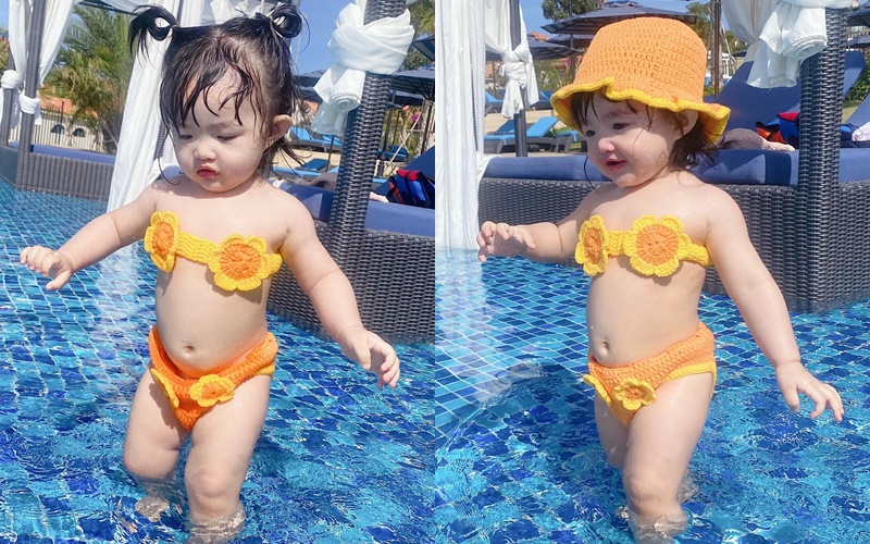 Con gái Đông Nhi khiến netizen "đổ rầm rầm" khi diện đồ bơi khoe vóc dáng mũm mĩm siêu đáng yêu