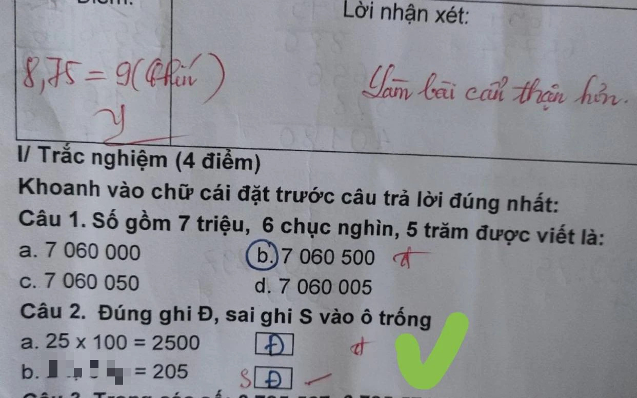 Bài Toán 200 + 5 = 205 bị GẠCH SAI gây "sóng gió", phụ huynh đăng đàn thắc mắc, giáo viên bình luận: Nên xem lại kỹ năng sống 