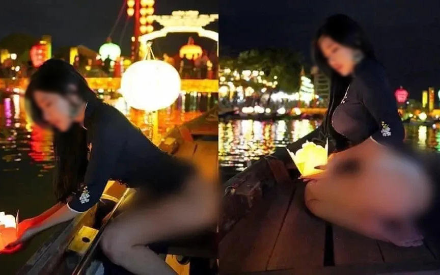 Nữ du khách nước ngoài mặc áo dài chụp ảnh khoe thân phản cảm ở Hội An khiến dân mạng "nóng mắt"