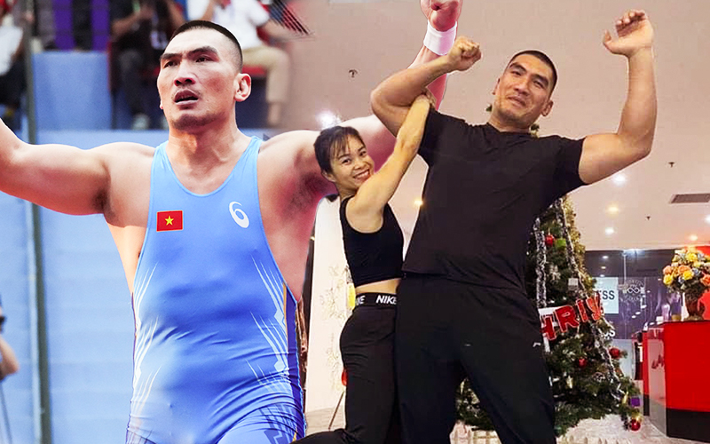 "Gã khổng lồ" cao 1m92 nặng 125kg và cô vợ thua 77kg: Hôm trước đoạt Vàng SEA Games, hôm sau về gấp để cưới vợ! - Ảnh 2.