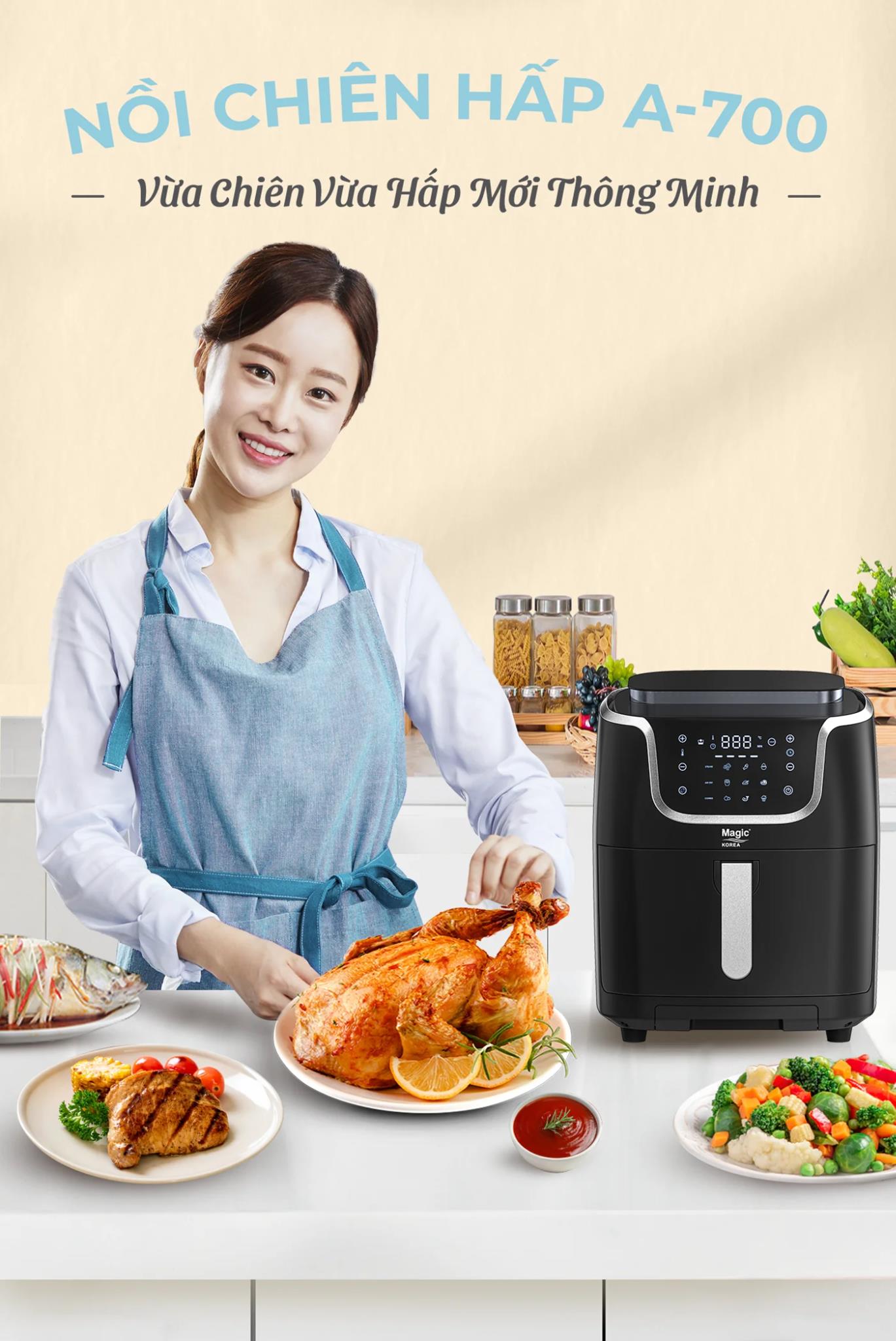 Bất ngờ với công nghệ được trang bị trên nồi chiên hấp đa năng Magic Korea A-700 - Ảnh 1.