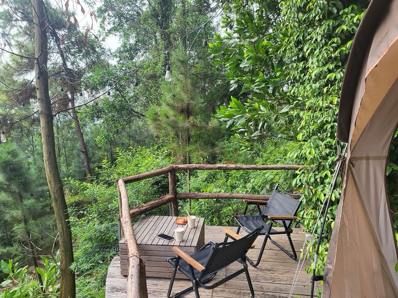 Ett kafé med utsikt över tallskogen likt ett  Quán cafe view rừng thông tựa "Đà Lạt thu nhỏ", ngay sát Hà Nội, chị em tha hồ check-in "sống ảo" trong đợt nghỉ lễ này - Ảnh 12.