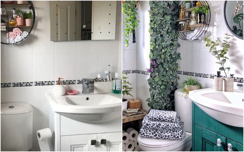 Phòng tắm đơn điệu màu trắng đẹp lung linh trong phút chốc nhờ ý tưởng decor với cây xanh