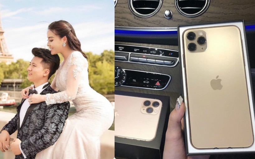 Hết tăng 10kg, dâu hụt nghệ sỹ Hương Dung lại khoe được chồng tặng Iphone 11 Pro Max mới 