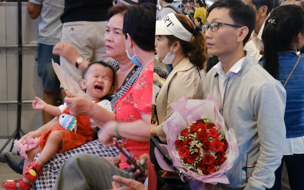 Sân bay Tân Sơn Nhất đông nghẹt: Trẻ em ngủ gục, người lớn cầm sẵn hoa chờ đón Việt kiều về nước ăn Tết