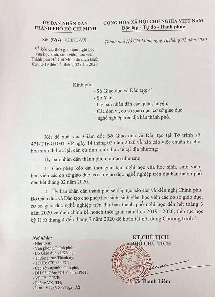 TP. HCM kiến nghị cho học sinh các cấp nghỉ hết tháng 3 - Ảnh 1.