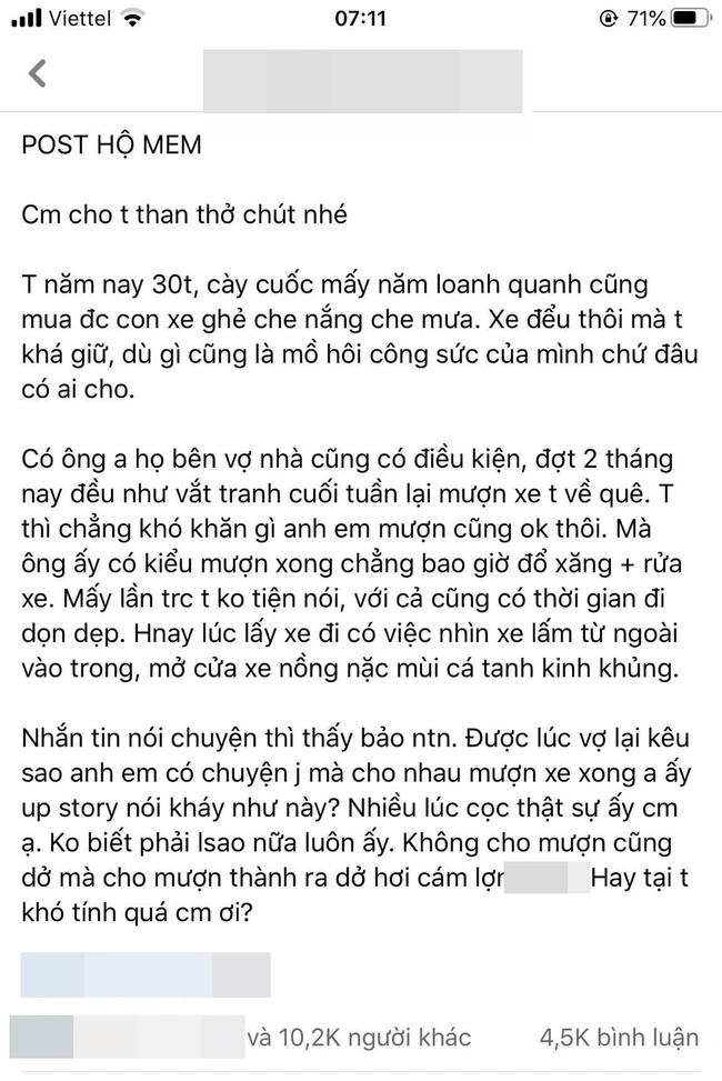 Cho anh vợ mượn ô tô nhưng khi trả thì xe lại đầy rác và có mùi tanh, em rể nhắn tin hỏi thì nhận được câu trả lời không thể nào &quot;bố tướng&quot; hơn - Ảnh 1.