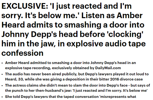 Amber Heard thừa nhận việc bạo hành Johnny Depp khi đập cả cánh cửa vào đầu khiến nam tài tử gục ngã - Ảnh 2.