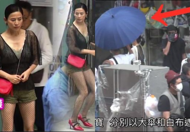 "Lực lượng phản ứng 2020" của TVB: Trọn bộ cảnh Tuyên Huyên 50 tuổi làm "gái bán hoa", ekip dùng ô cản không cho fan chụp ảnh  - Ảnh 2.