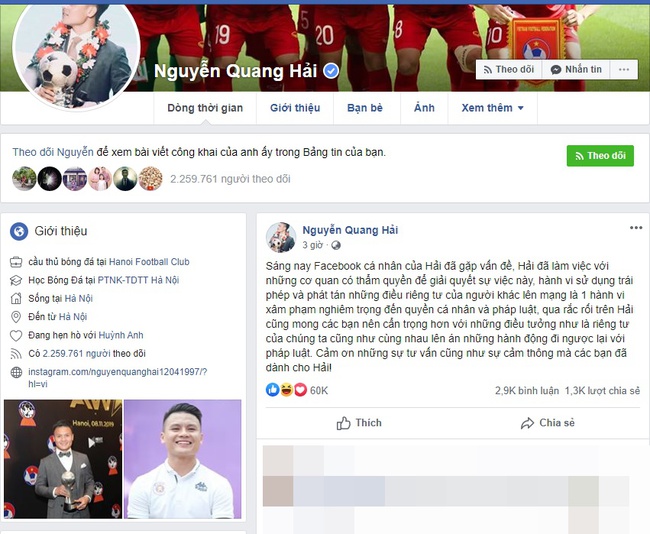 Động thái mới nhất làm nhiều người bất ngờ của Quang Hải sau status thông báo bị hack tài khoản Facebook  - Ảnh 3.