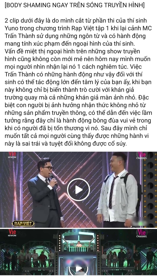 Trấn Thành gây tranh cãi vì miệt thị ngoại hình thí sinh "Rap Việt", bị chê vô duyên khi mời thức ăn thừa ngay trên sóng truyền hình - Ảnh 1.