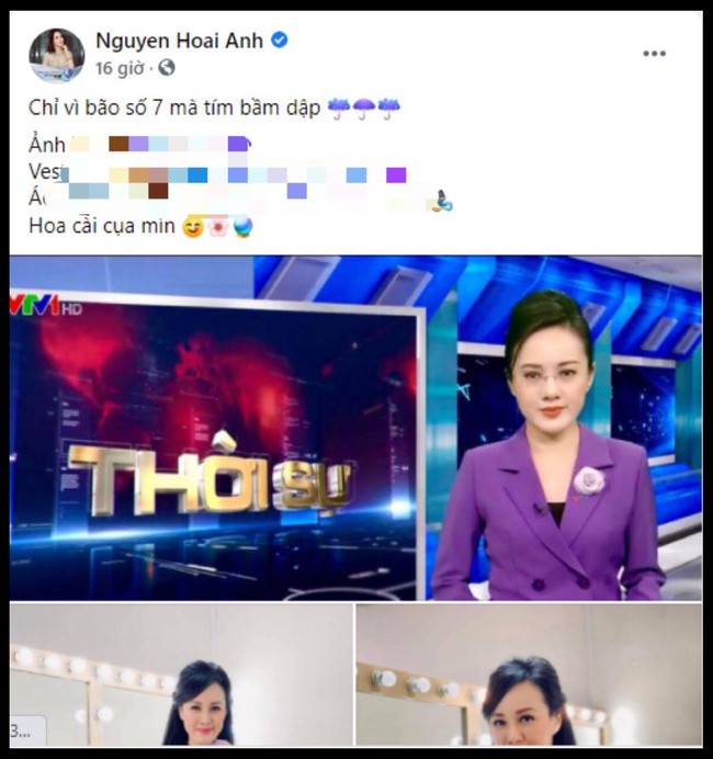 Thời trang độc đáo của BTV Hoài Anh những ngày bão khiến nhiều người trầm trồ  - Ảnh 1.