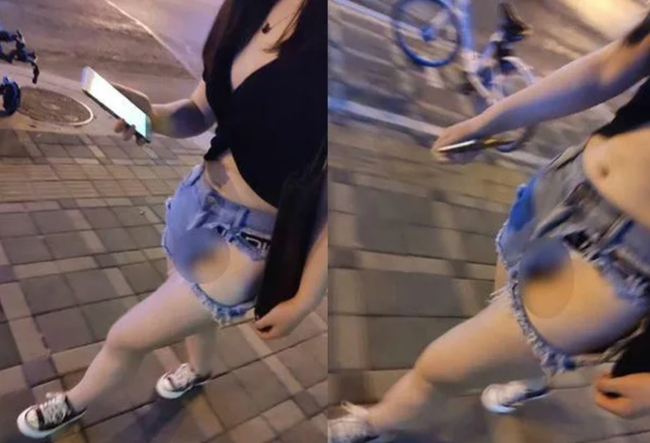 Người phụ nữ dẫn theo đứa trẻ đi rút tiền ở cây ATM gây bức xúc khi mặc chiếc quần "xuyên thấu" đầy phản cảm  - Ảnh 4.