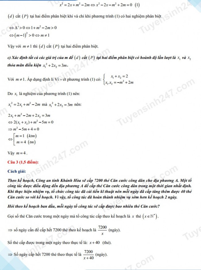 Đáp án đề thi tuyển sinh lớp 10 môn Toán năm 2021 của các tỉnh Khánh Hòa - Ảnh 3.