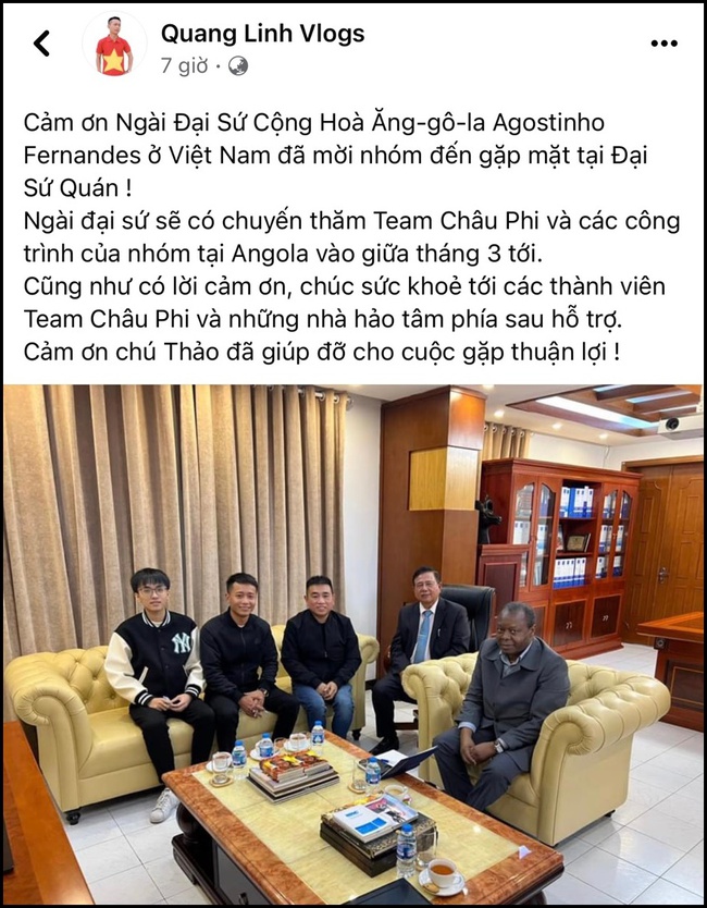 Quang Linh Vlog được Đại sứ Cộng hòa Angola ở Việt Nam mời gặp mặt - Ảnh 1.