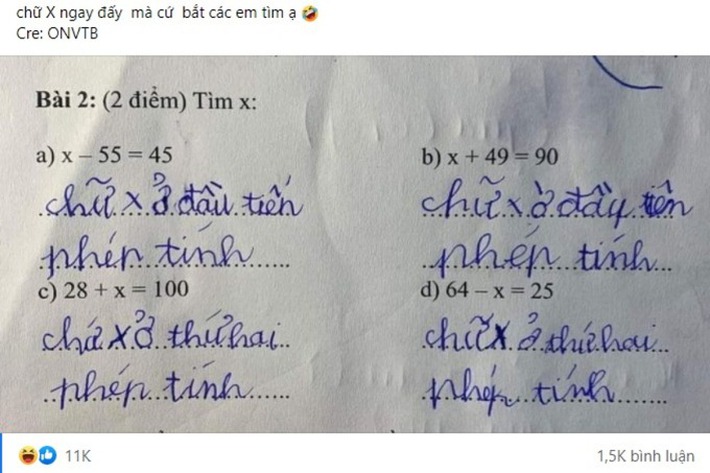 Cô giáo ra bài toán TÌM X, học sinh tiểu học có cách giải khiến cô giận tím mặt nhưng không thể bắt lỗi: IQ vô cực là đây chứ đâu - Ảnh 1.