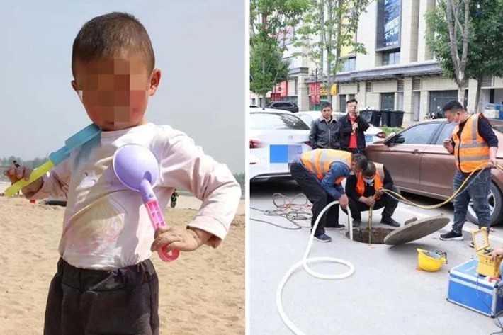 Đứa bé 3 tuổi mất tích sau sự cố rơi xuống cống, người cha bất lực nhìn con trai bị dòng nước cuốn trôi - Ảnh 1.